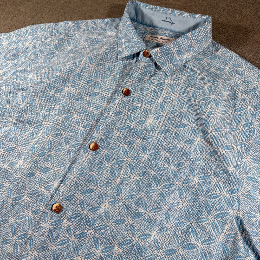 Tommy Bahama IslandZone Coconut Point Shirt Mens XL Blue Geometric Floral S/S
